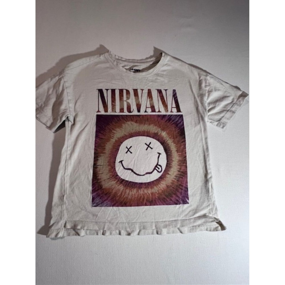 Old Navy‎ graphic Nirvana t-shirt rock band Kids Medium 8 Kurt Cobain guitarist
